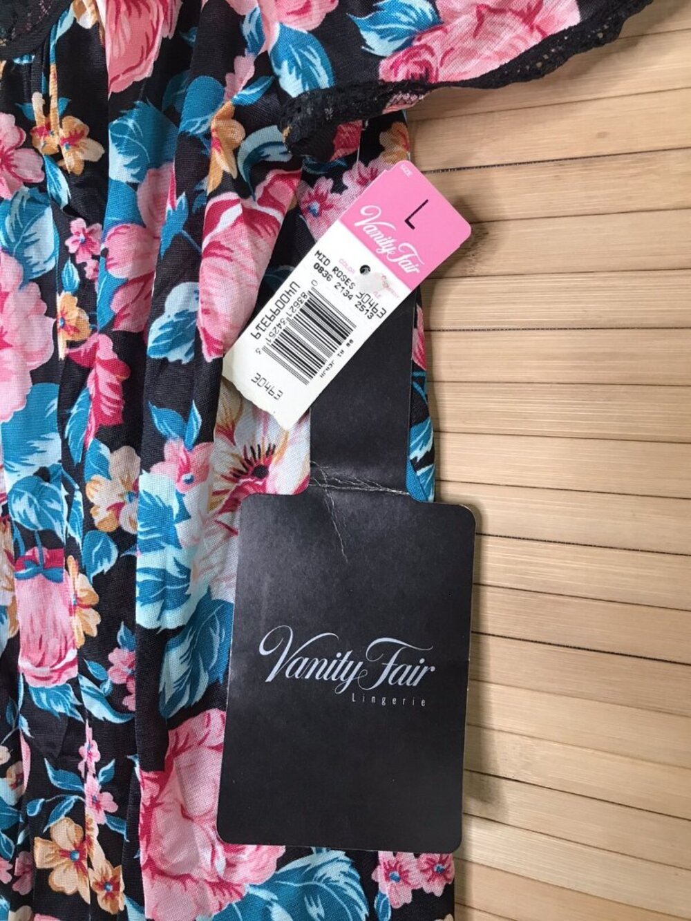 NWT Vanity Fair sz L Floral Vintage Bright Floral and Black Lace glam nightgown - Picture 5 of 8